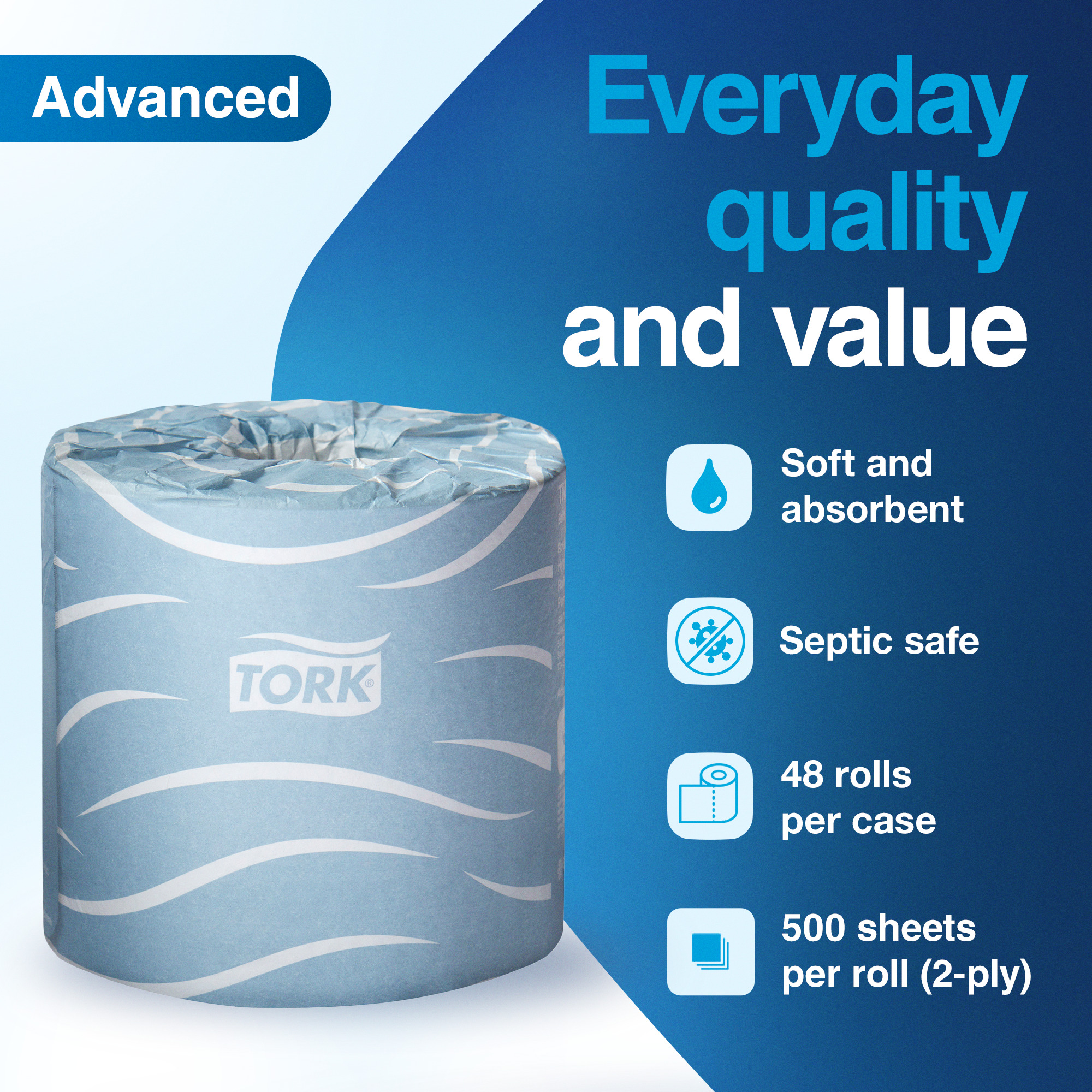 Papier hygiénique en rouleau Tork Advanced, 2 épaisseurs