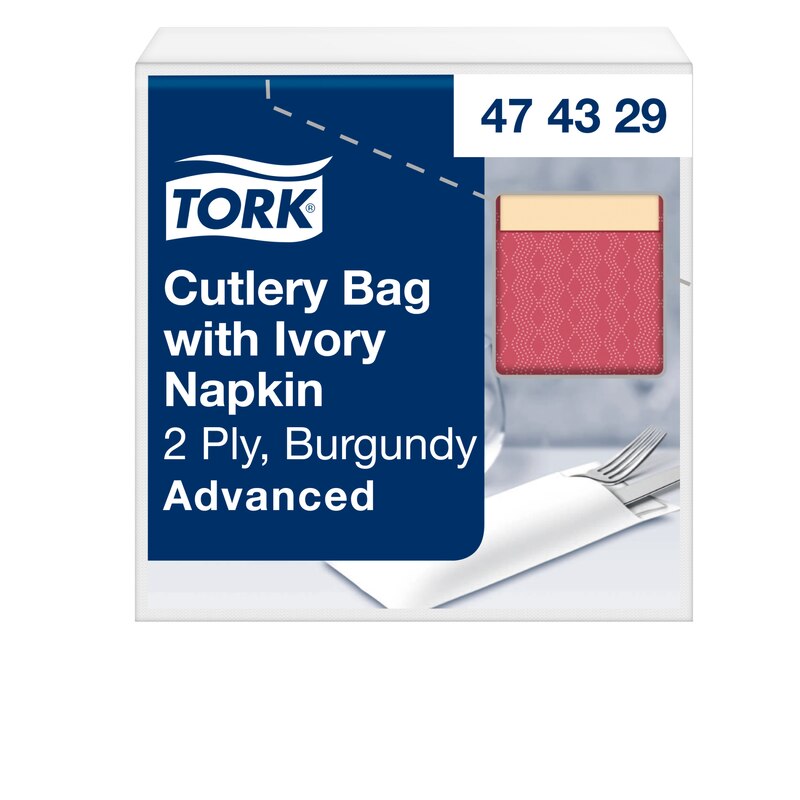 Tork Bordeauxrote Bestecktasche mit Elfenbeinfarbener Serviette