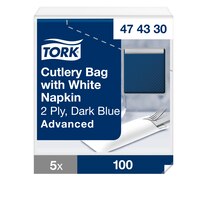 Tork Cutlery Bag blu scuro con tovagliolo bianco