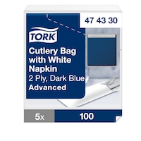 Tork Cutlery Bag blu scuro con tovagliolo bianco