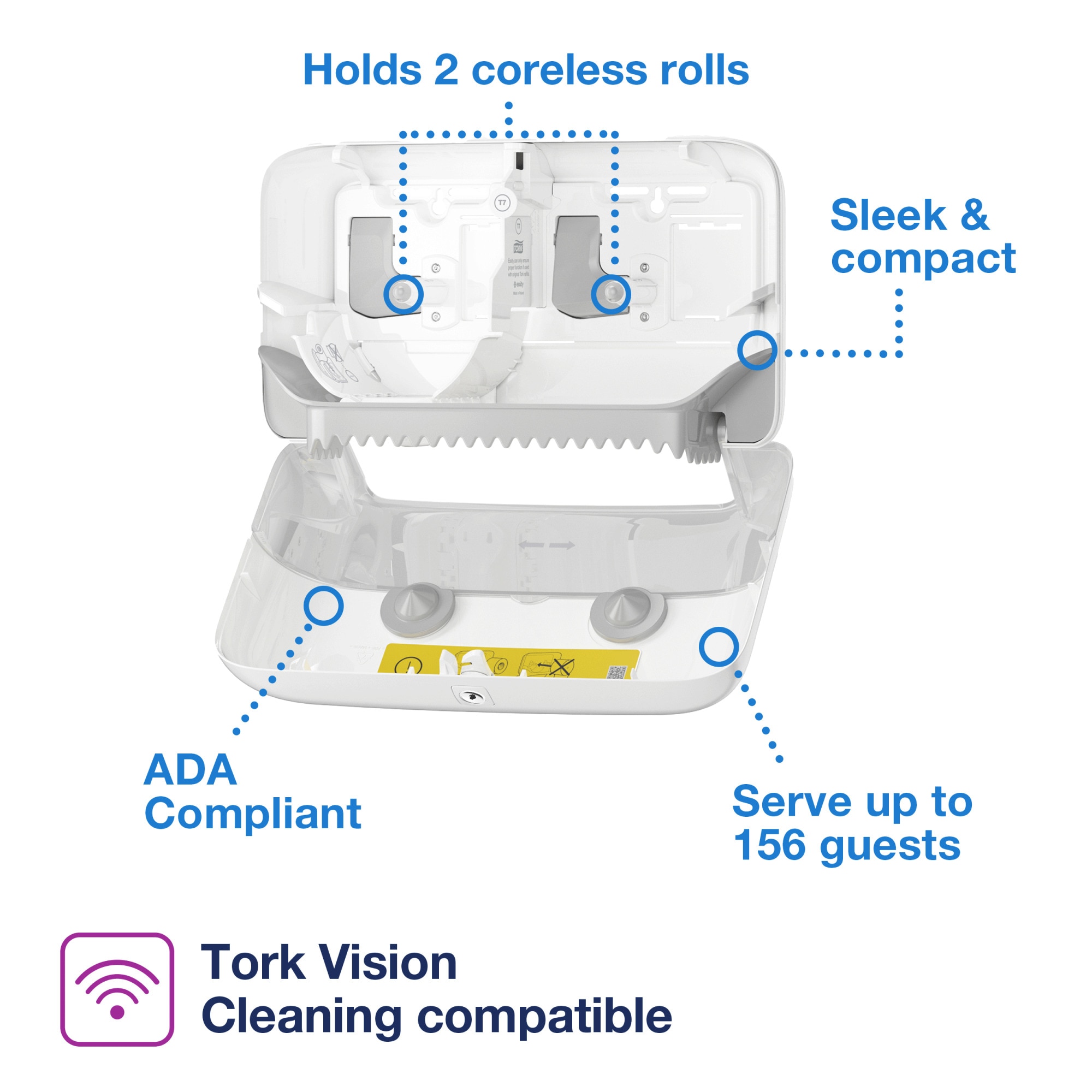 Tork OptiServe® 2-Roll Coreless Toilet Paper Dispenser White T7