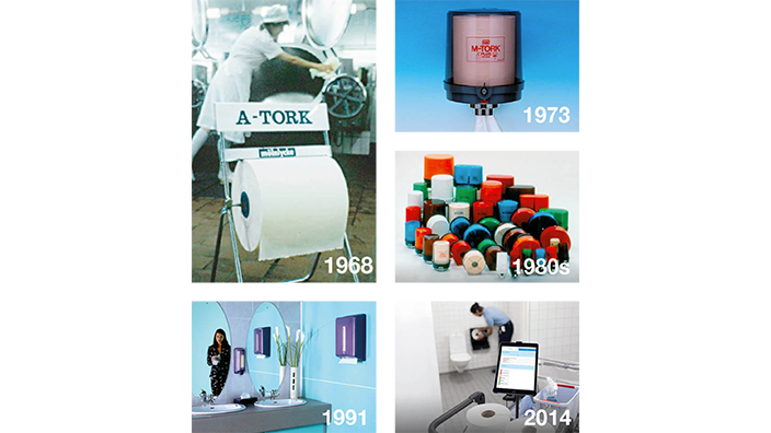 Différentes images montrant quelques faits saillants de l’histoire de Tork