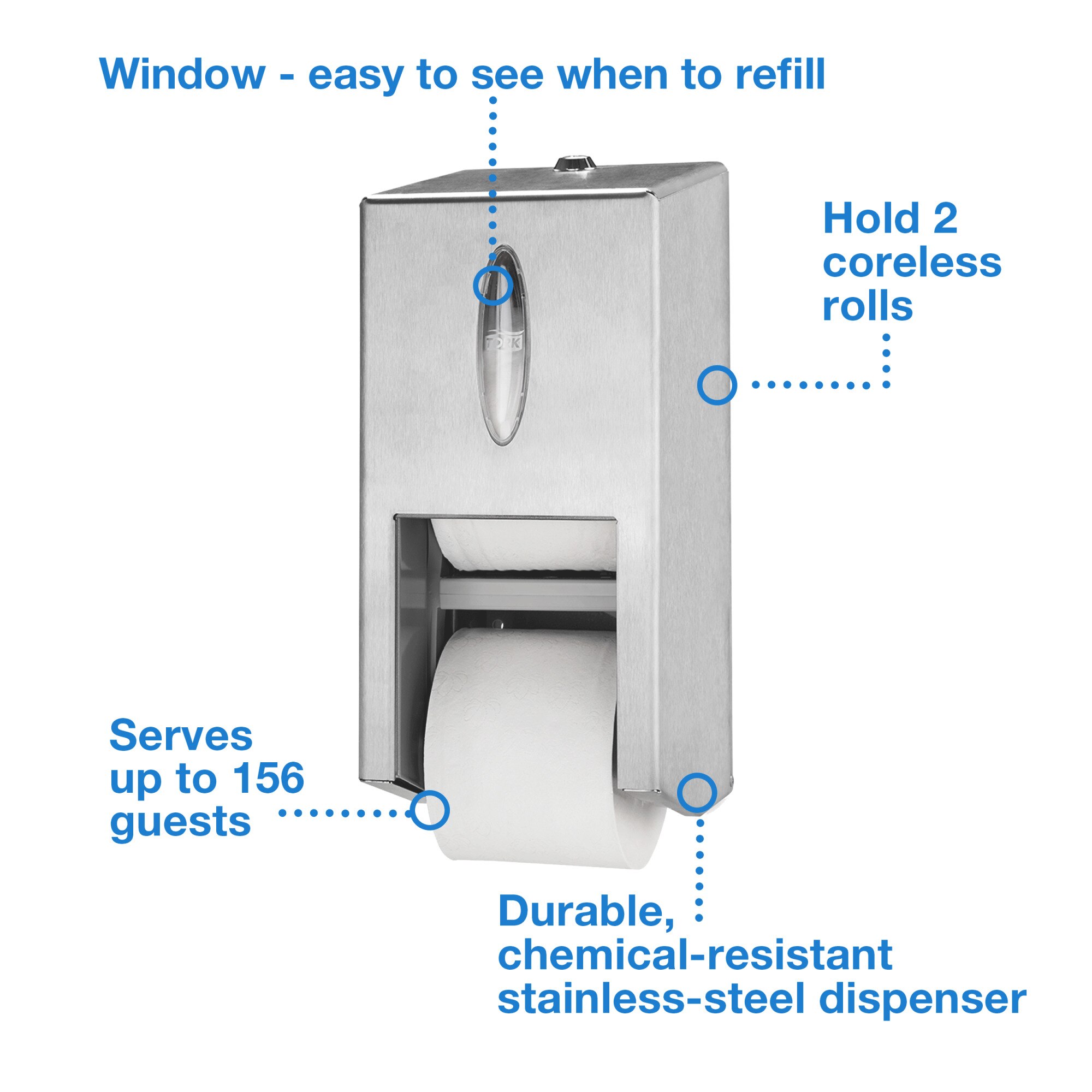 Tork OptiServe® 2-Roll Coreless Toilet Paper Dispenser Stainless