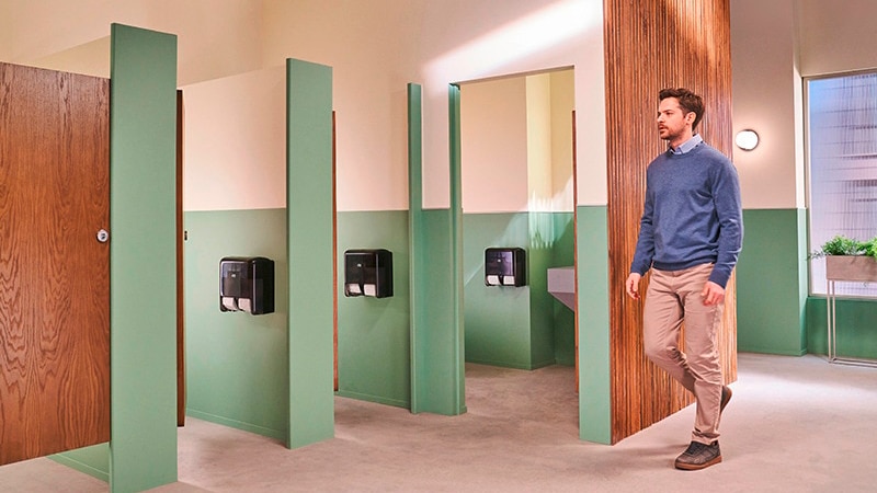 Image of high-capacity coreless toilet paper dispensers for commercial restrooms Image of high-capacity coreless toilet paper dispensers for commercial restrooms