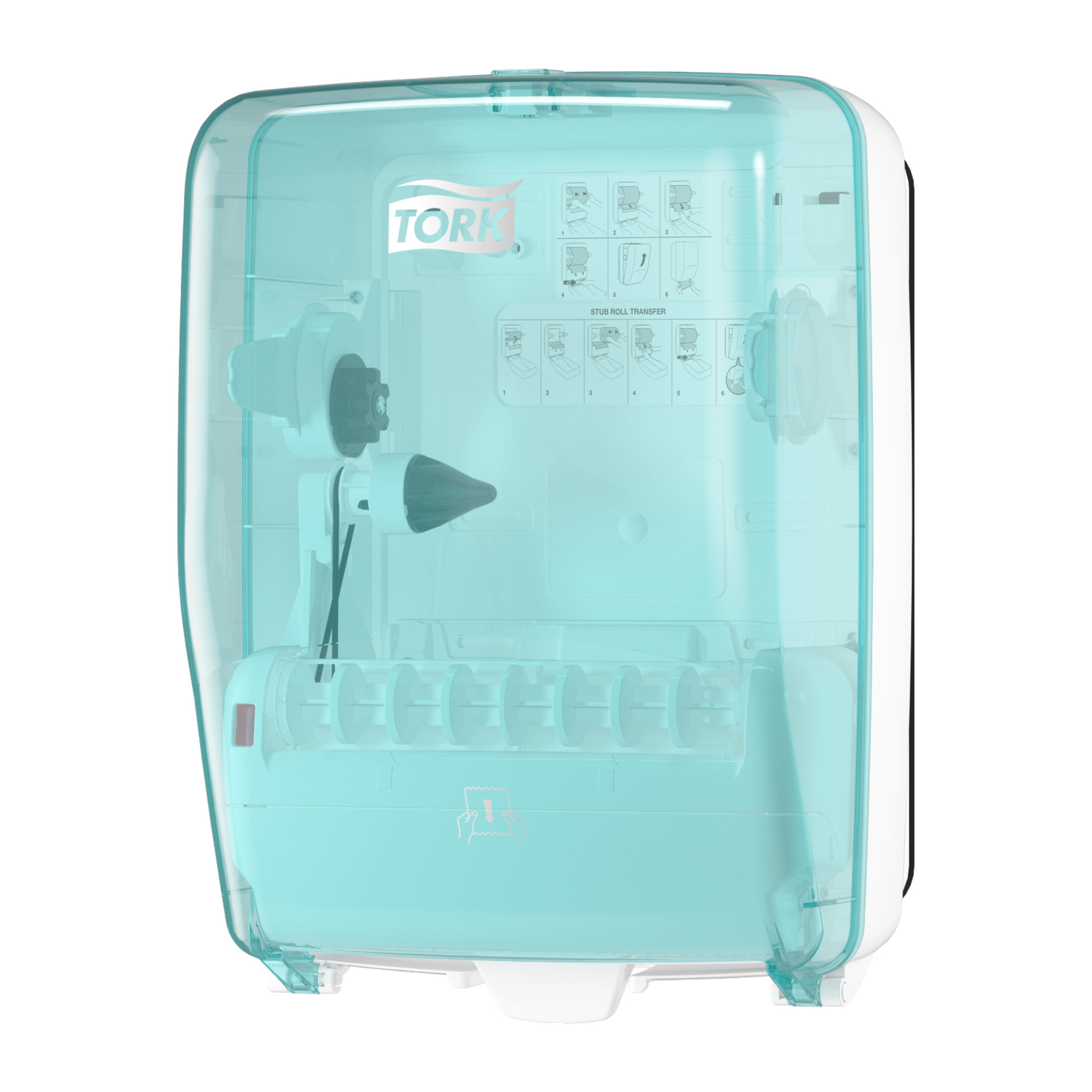 Distributeur d’essuie-mains en papier Tork fixé au mur pour poste de lavage, Blanc et Turquoise, W6