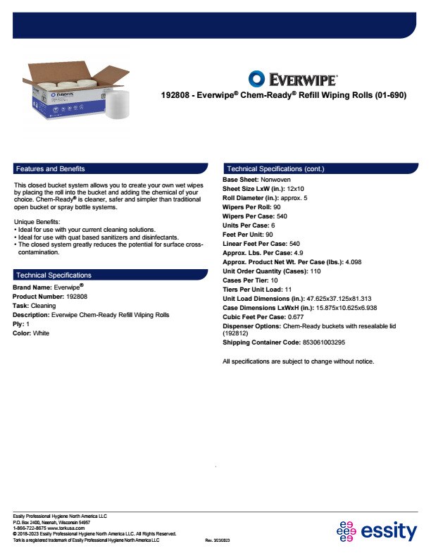 Everwipe Chem-Ready Refill Wiping Rolls (01-690) | 192808 | Wipers 