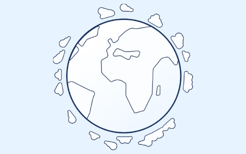 Tork PaperCircle -palvelua symboloiva valkoinen maapallo vaaleansinisellä taustalla