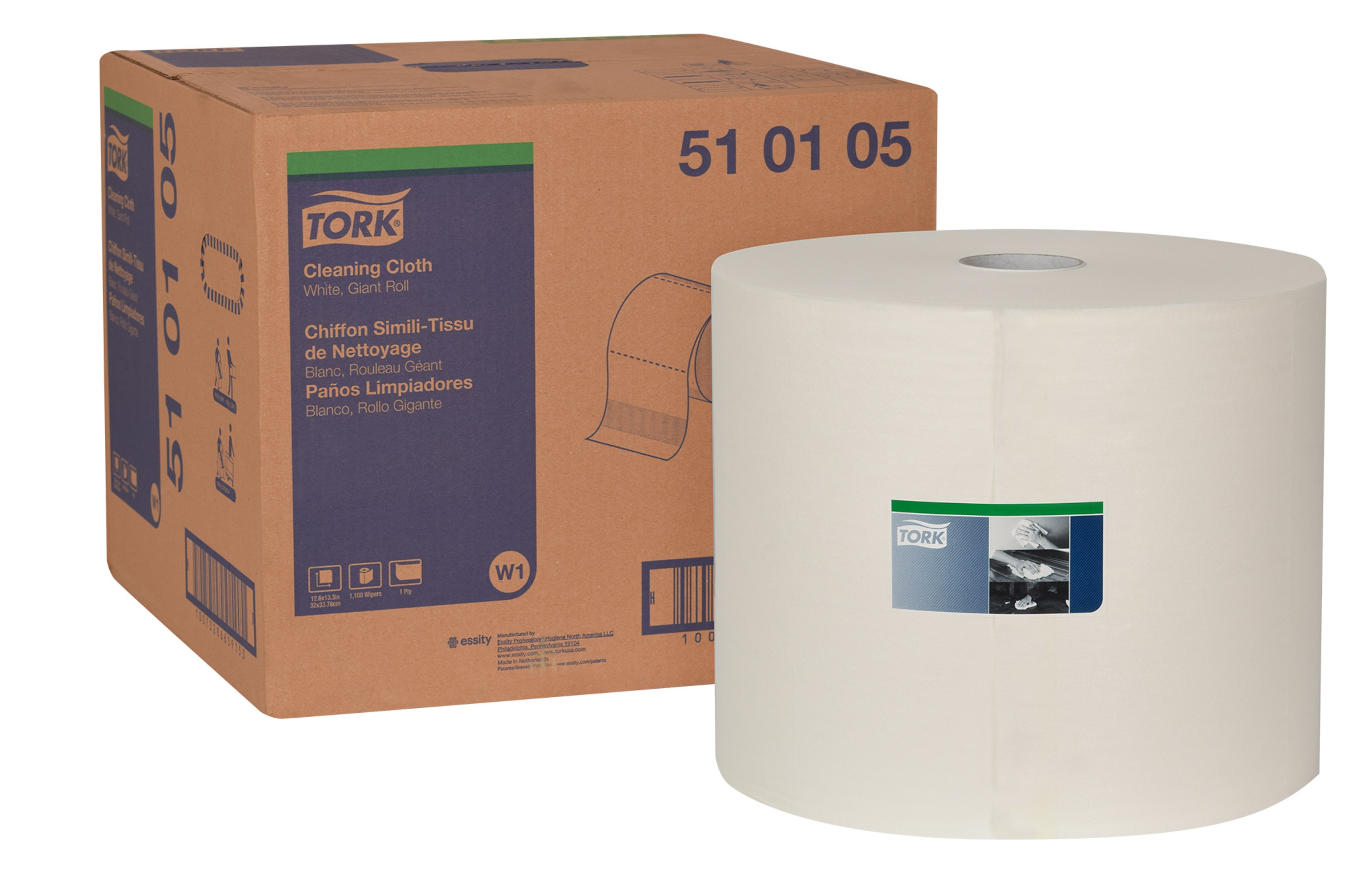 Chiffon non-tissé de nettoyage Tork, boîte distributrice par le haut, rouleau géant