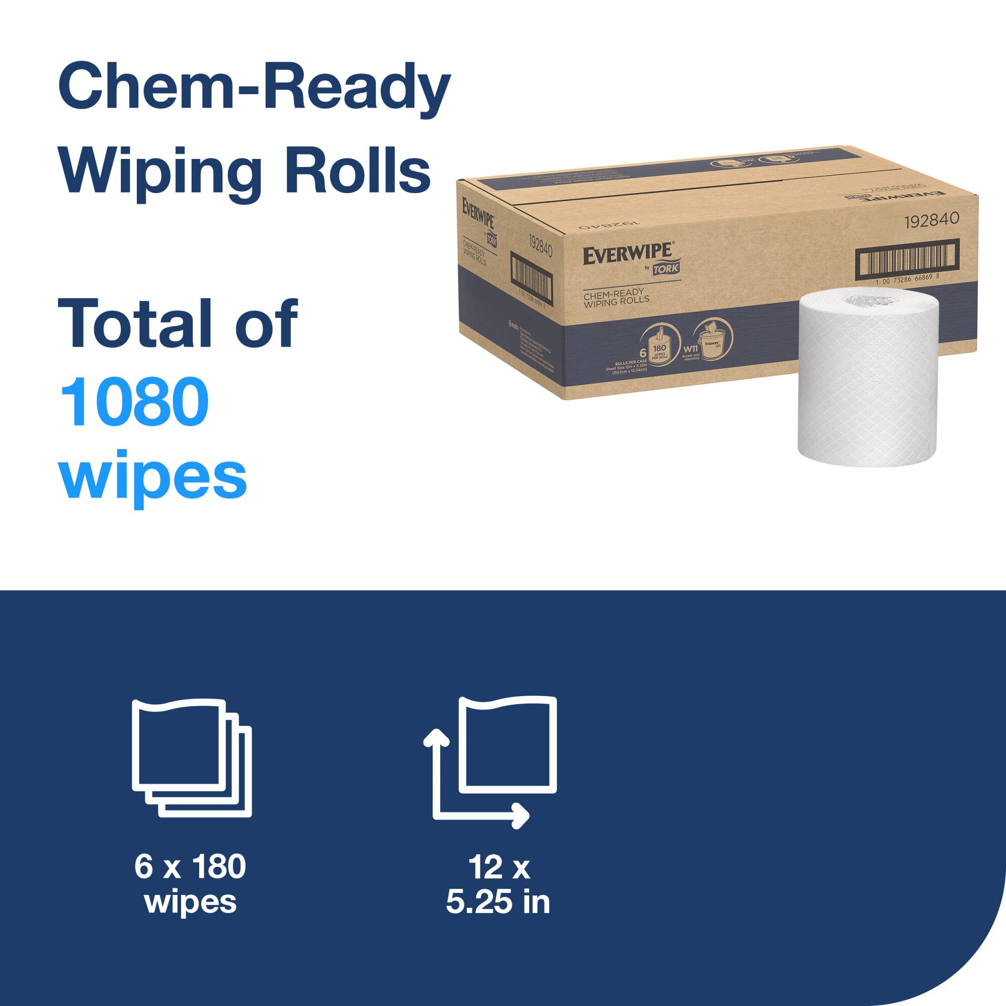 Everwipe by Tork Chem-Ready Wiping Rolls White 6/180