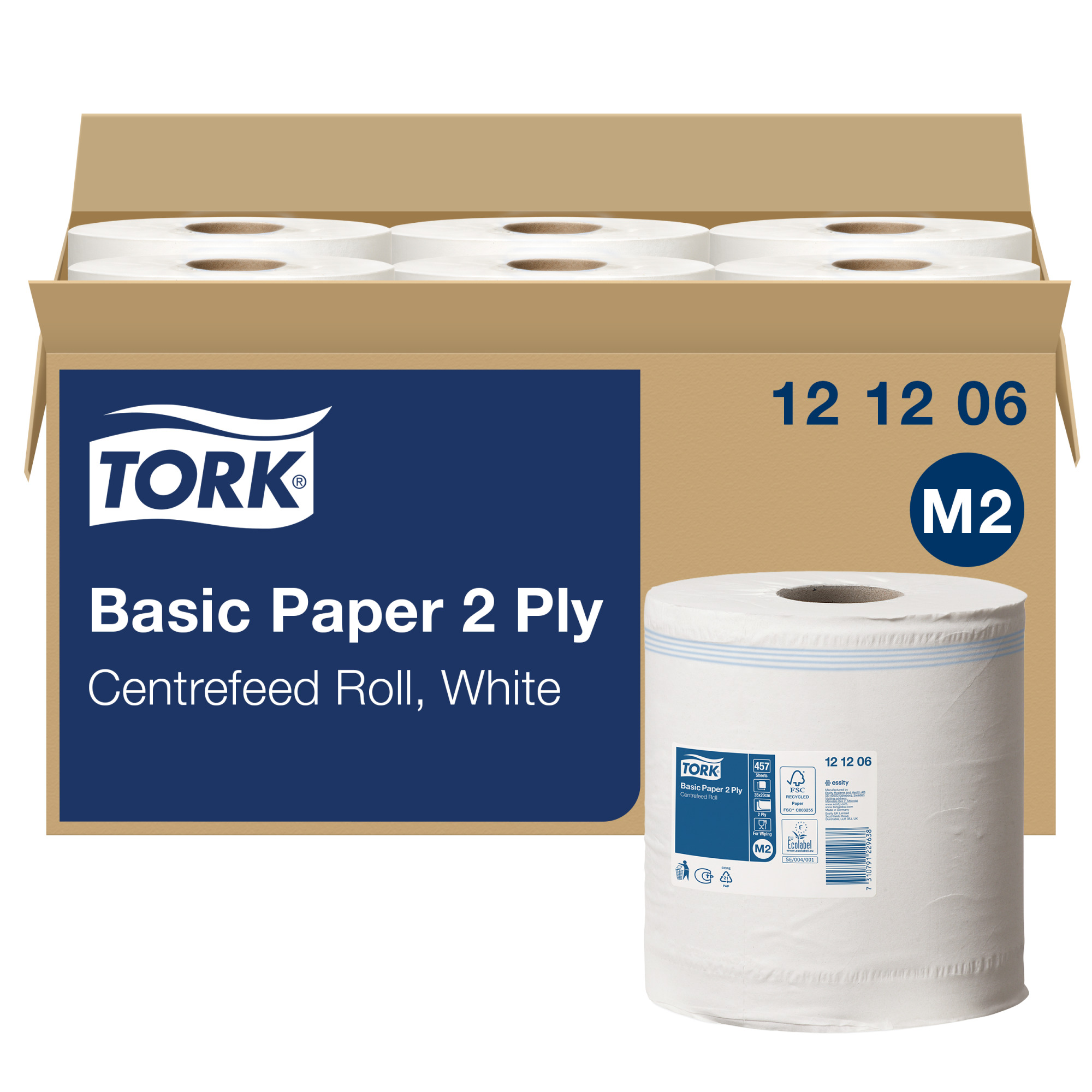 Tork Basic Centrefeed Wiping Paper White M2