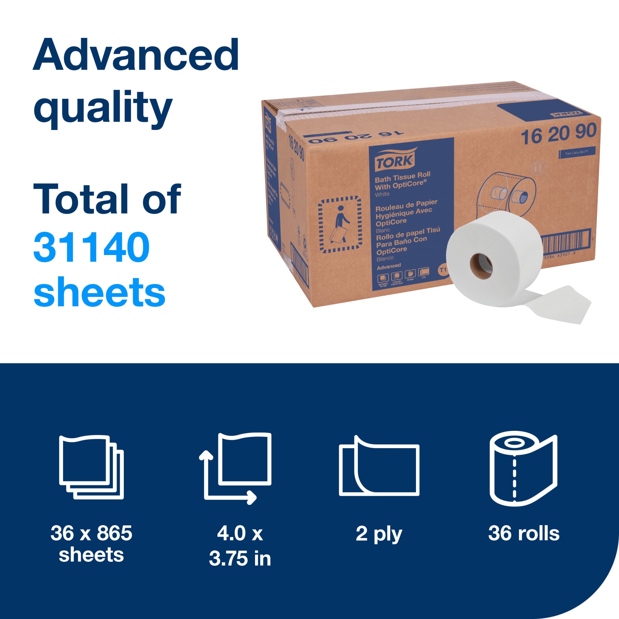 Tork OptiCore® Mid-size Toilet Paper Roll White T11