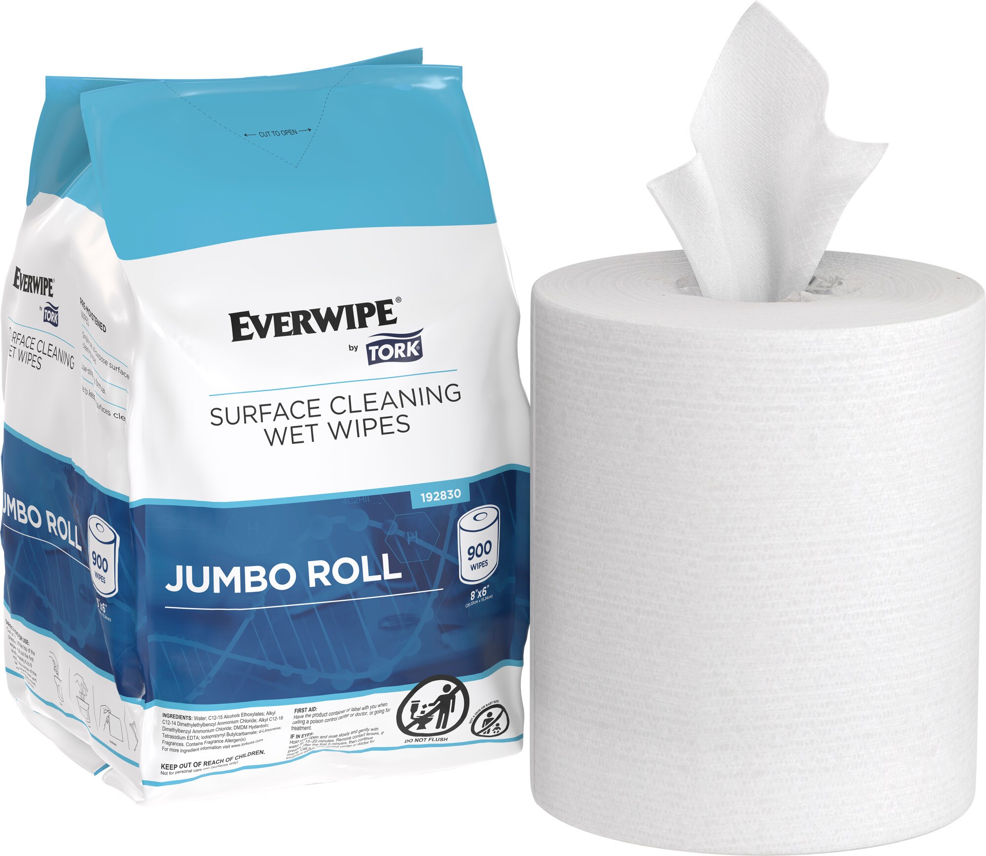 Everwipe by Tork Surface Cleaning Wet Wipe Jumbo Rolls White 4/900