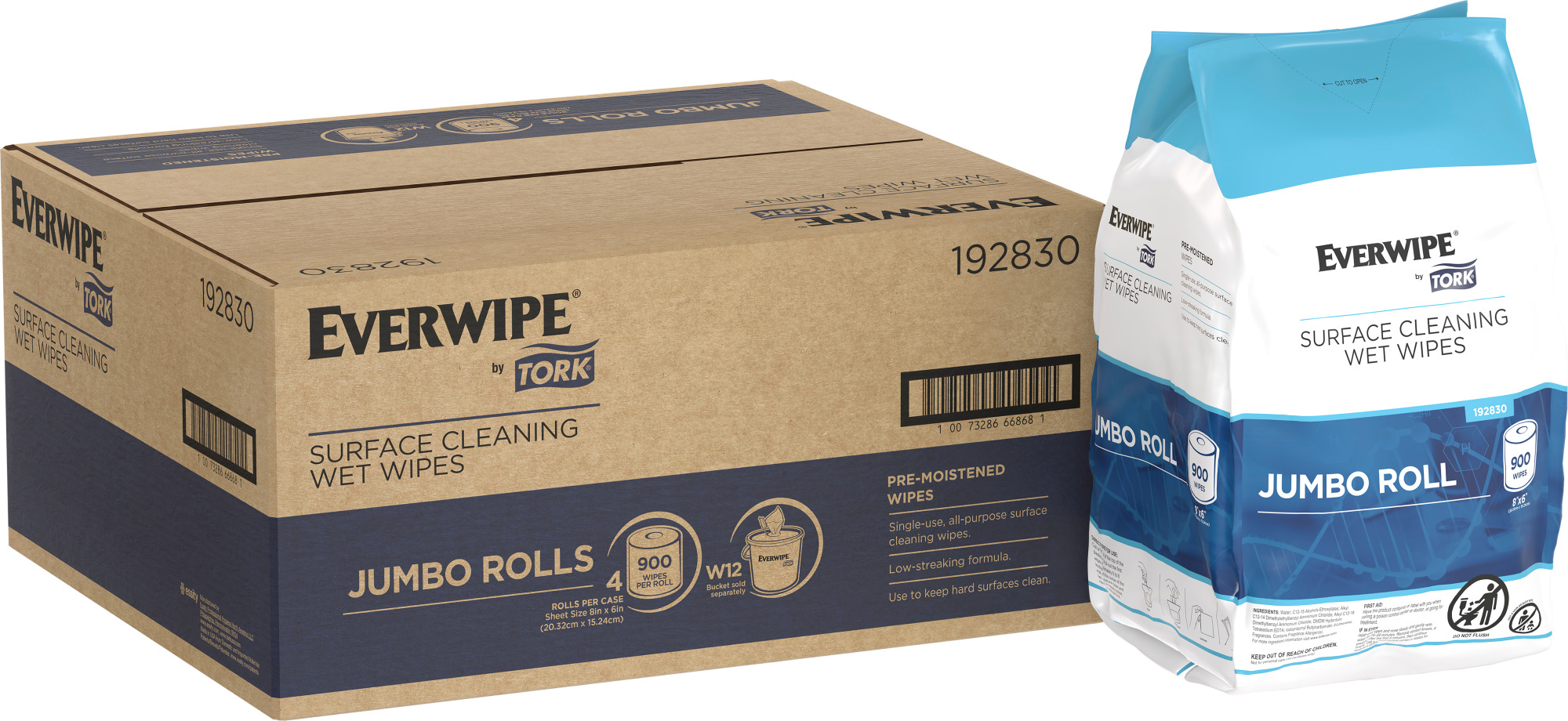 Everwipe by Tork Surface Cleaning Wet Wipe Jumbo Rolls White 4/900