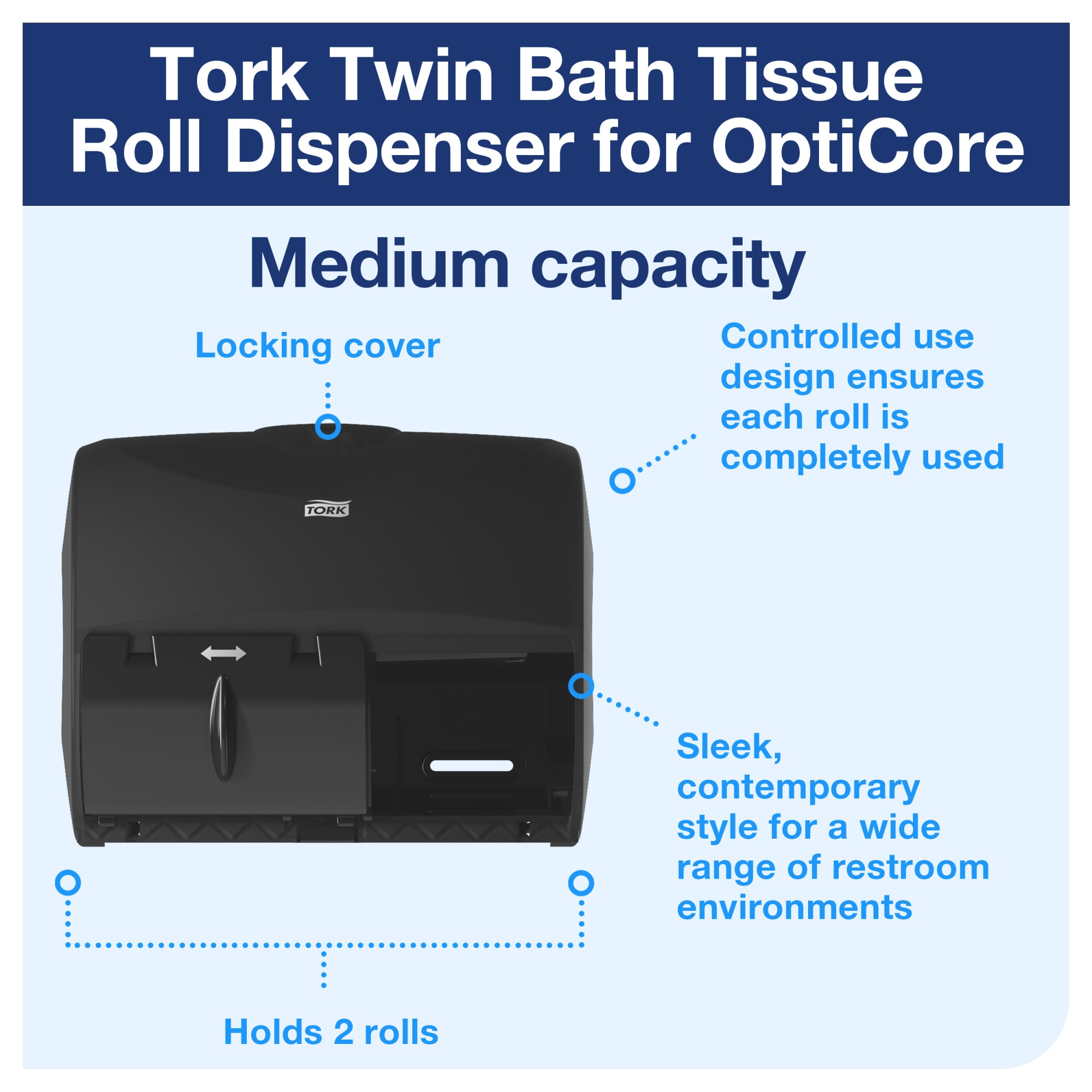 Tork OptiCore® Twin Toilet Paper Roll Dispenser Black T11