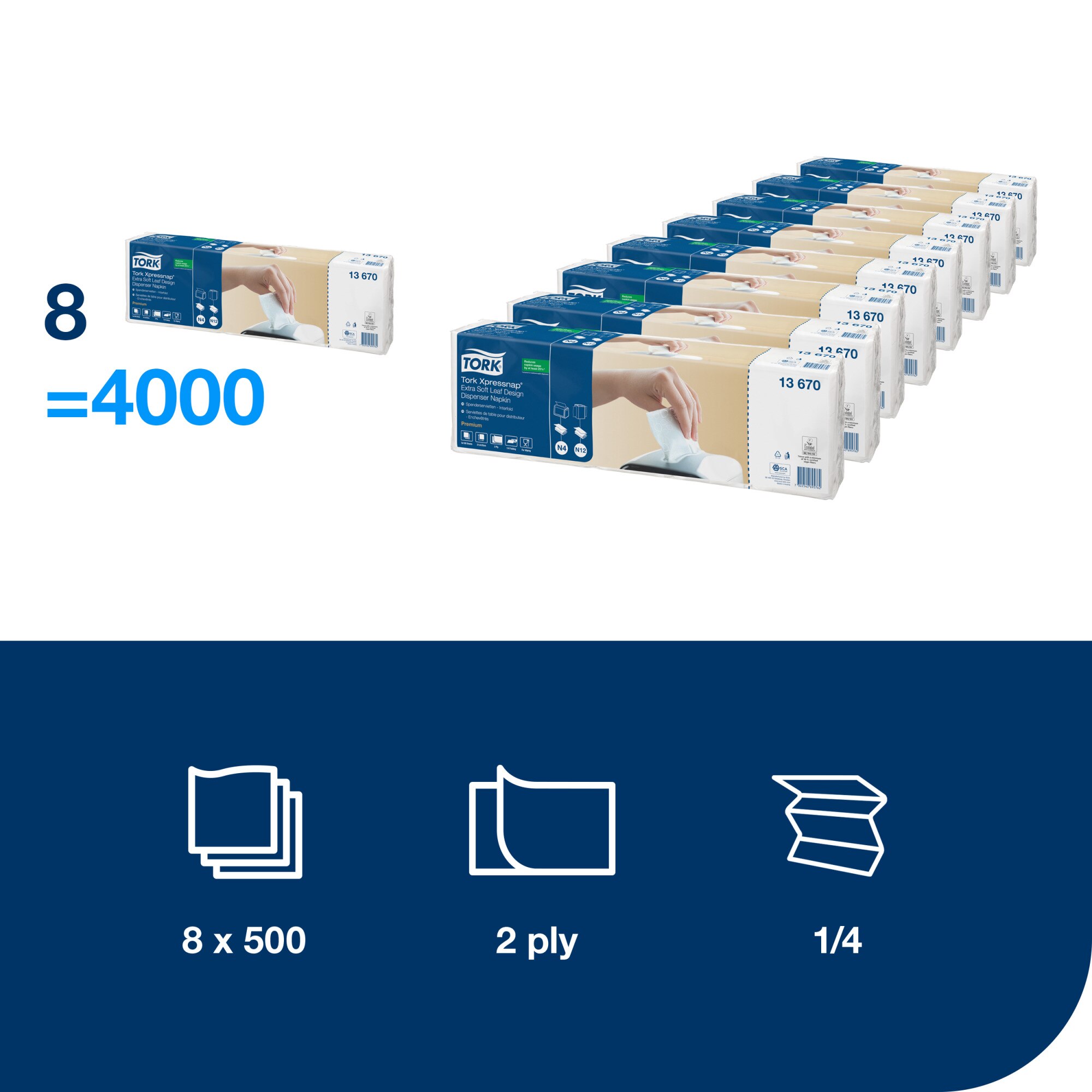 Șervețele de Masă pentru Dozator Tork Xpressnap® Extra Soft Alb cu