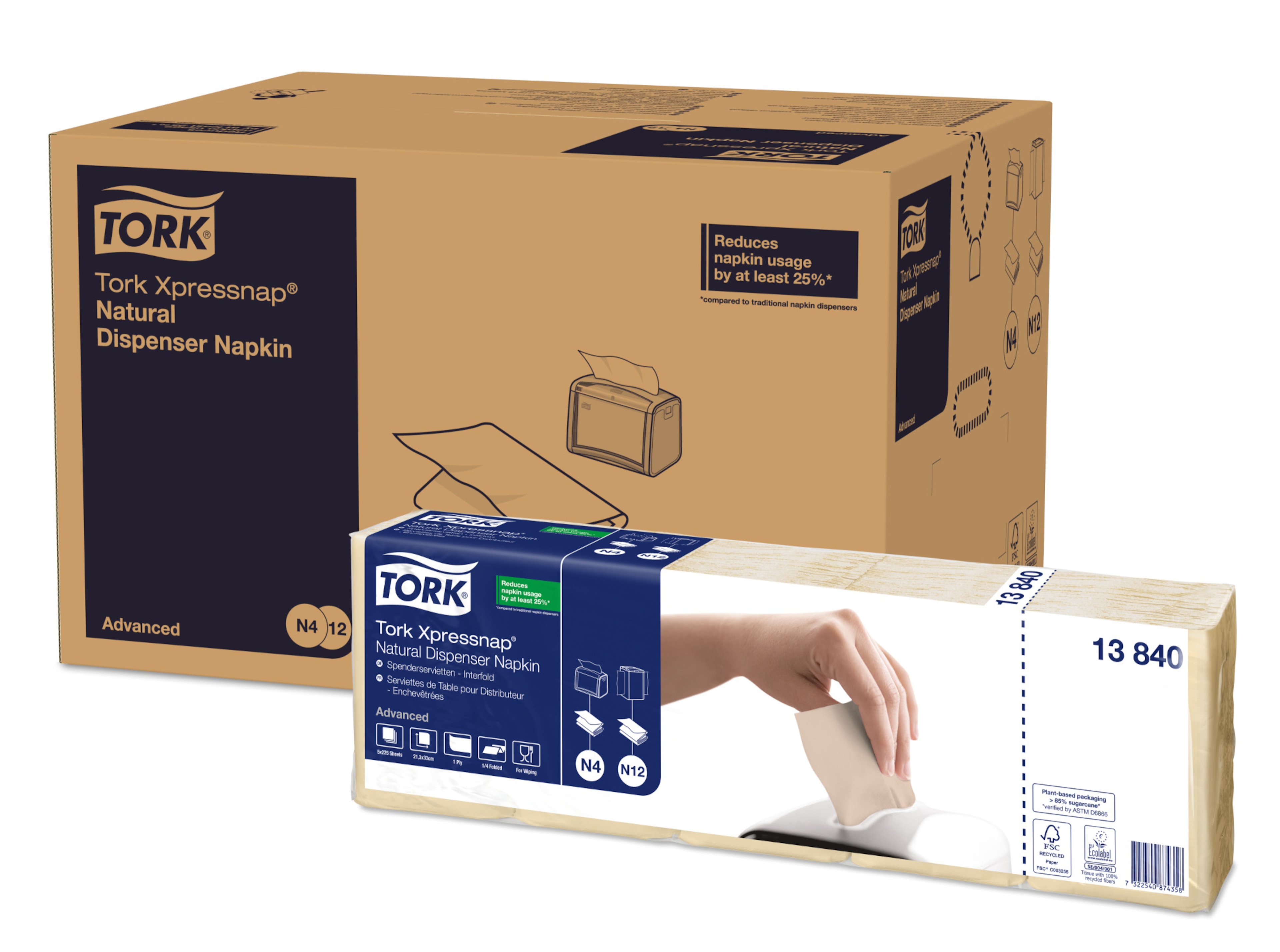 Tork Xpressnap® Natur Dispenserservett med miljötryck N4