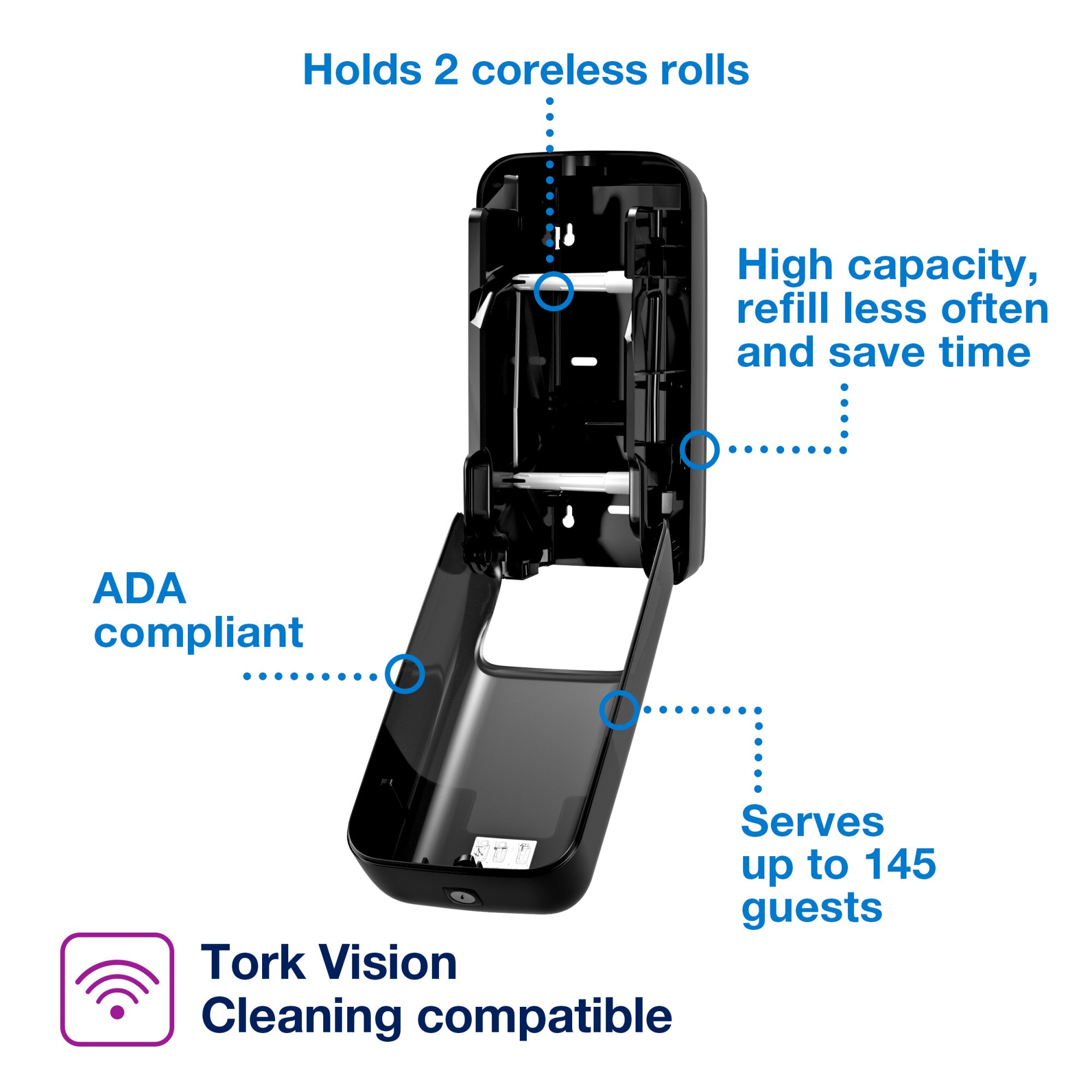 Tork OptiServe® 2-Roll Coreless Toilet Paper Dispenser Black T7/T5