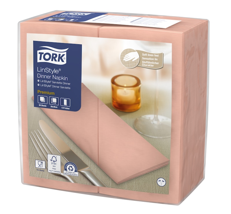 Tork Premium LinStyle® Tovagliolo Dinner corallo (piegato in 8)
