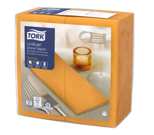 Tork Premium LinStyle® Tovagliolo Dinner arancione (piegato in 8)