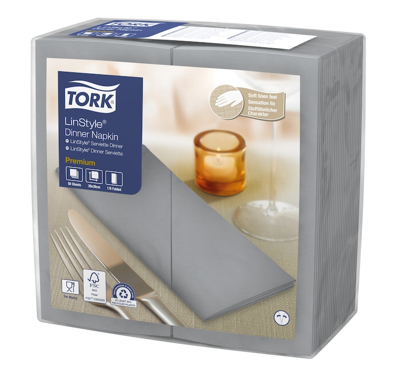 Tork Premium Linstyle® Serviette Dinner, Gris, pliage 1/8