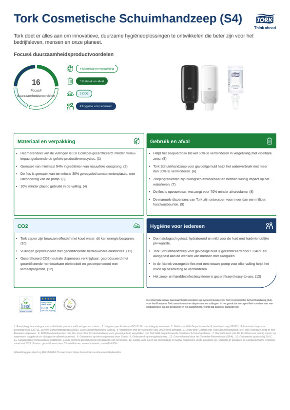 Productgegevensblad duurzaamheid