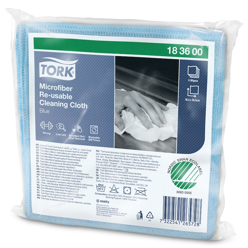 Tork Microfibre Re-Usable Cleaning Cloth, Blue