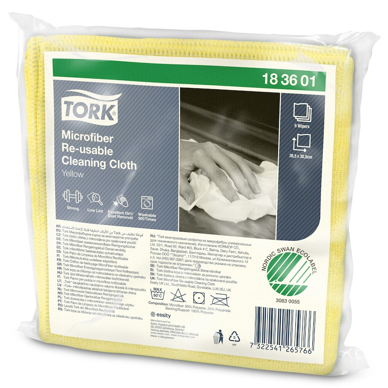 Tork Microfibre Re-Usable Cleaning Cloth, Yellow