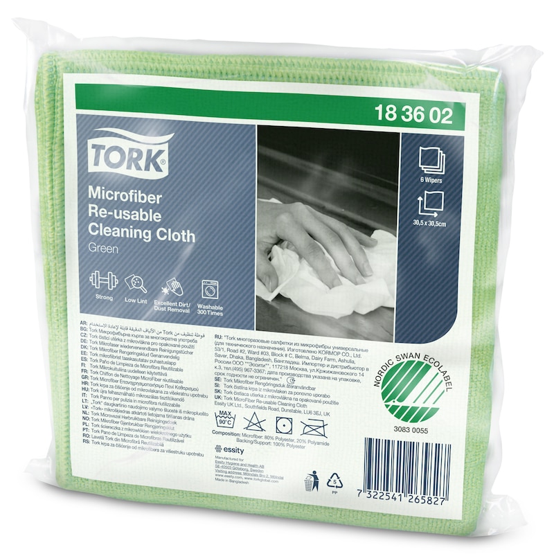 Tork Microfibre Re-Usable Cleaning Cloth, Green