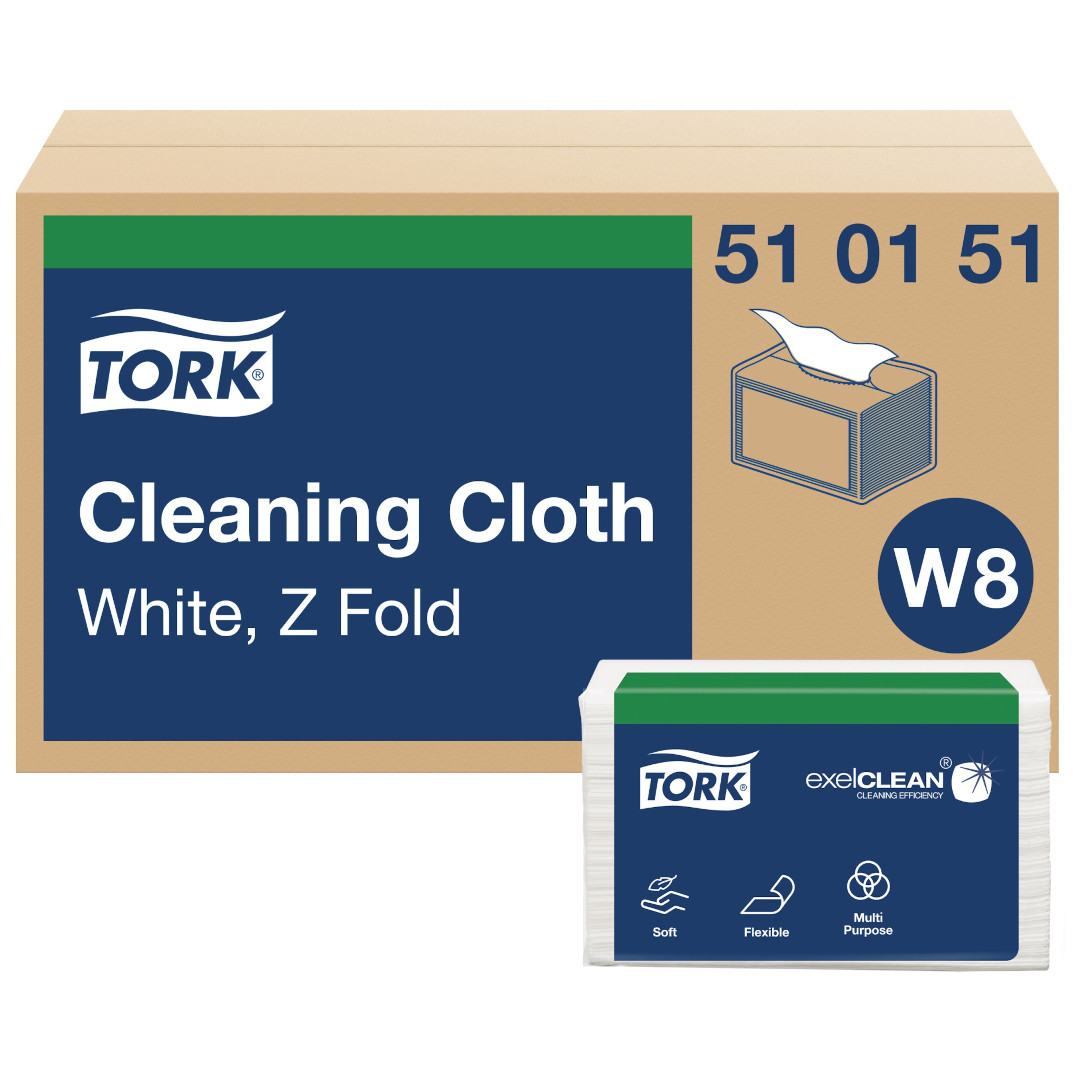 Chiffon non-tissé de nettoyage Tork, boîte distributrice par le haut, Blanc