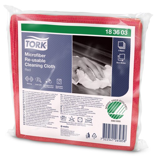 Tork Microfiber Re-Usable Cleaning Cloth, Red