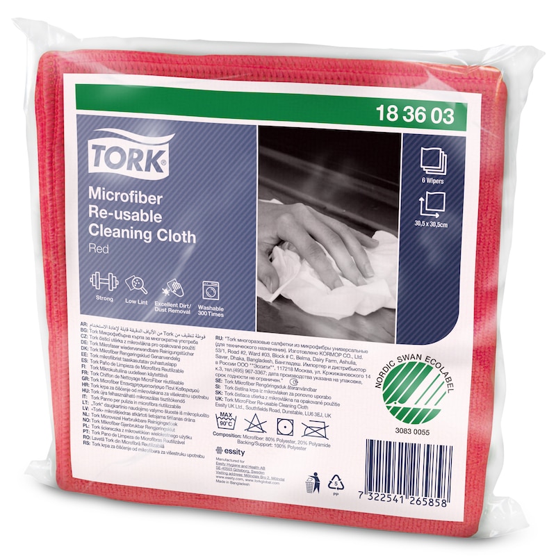 Tork Microfibre Re-Usable Cleaning Cloth, Red