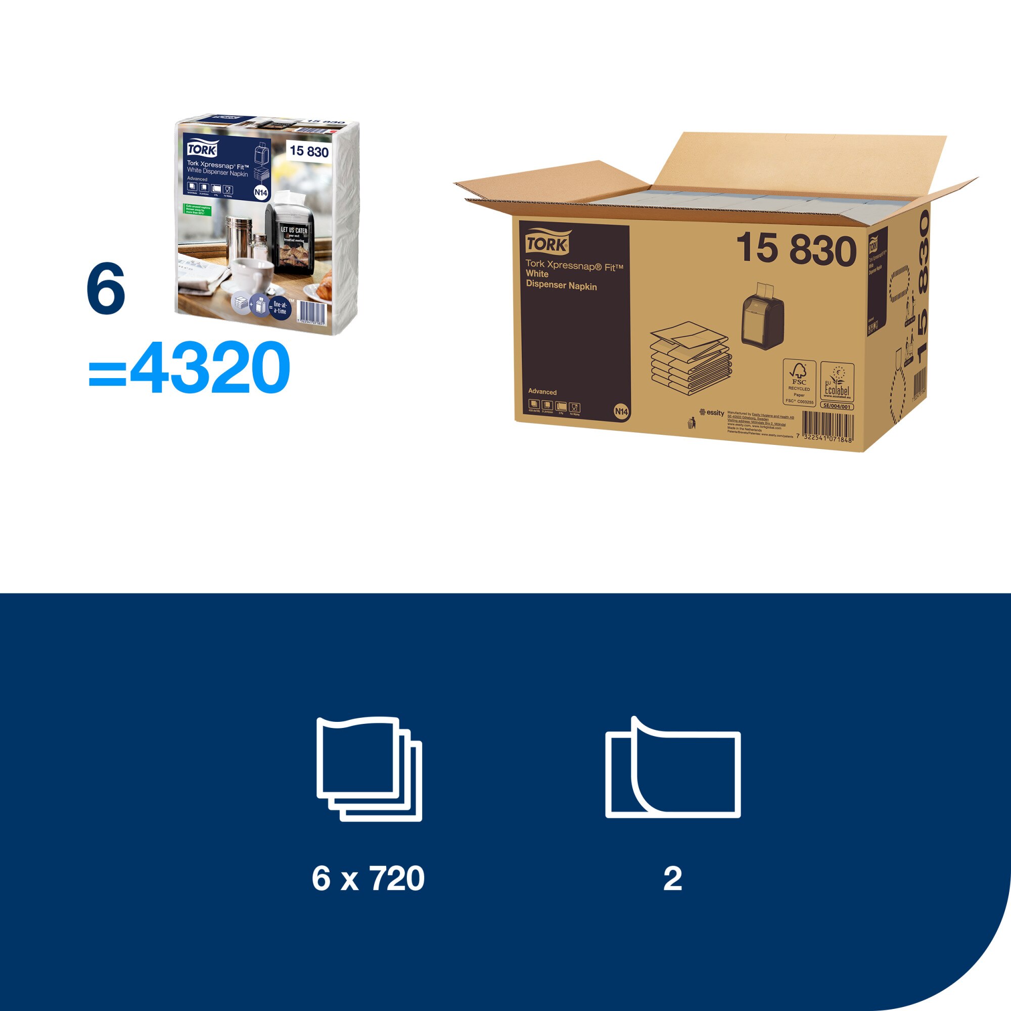 Tork Xpressnap Fit® Beyaz Dispenser Peçete N14
