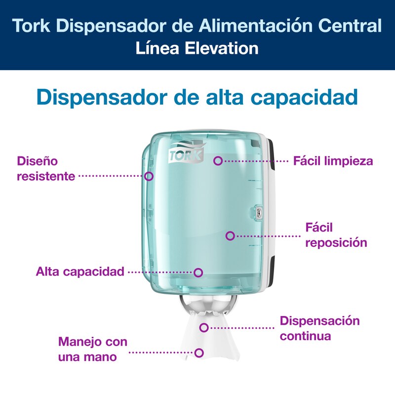 Dispensador De Papel Tork Elevation M2 - Alimentación Central, Blanco, Para Rollos Grandes