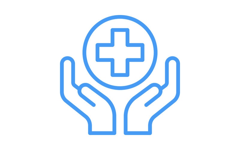 Symbol of two hands holding a healthcare cross