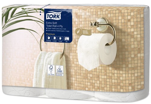 Rolă de hârtie igienică obișnuită Tork Extra Soft Premium - 4 straturi