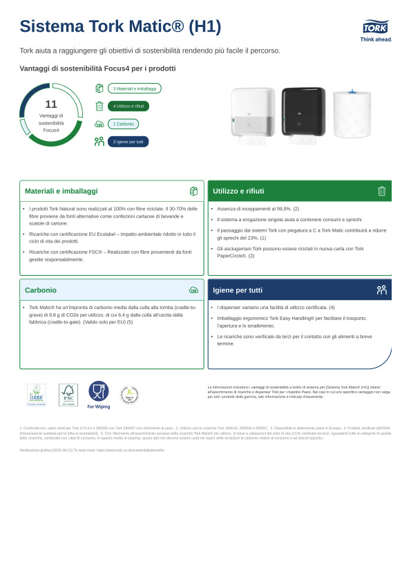 Scheda del prodotto per la sostenibilità