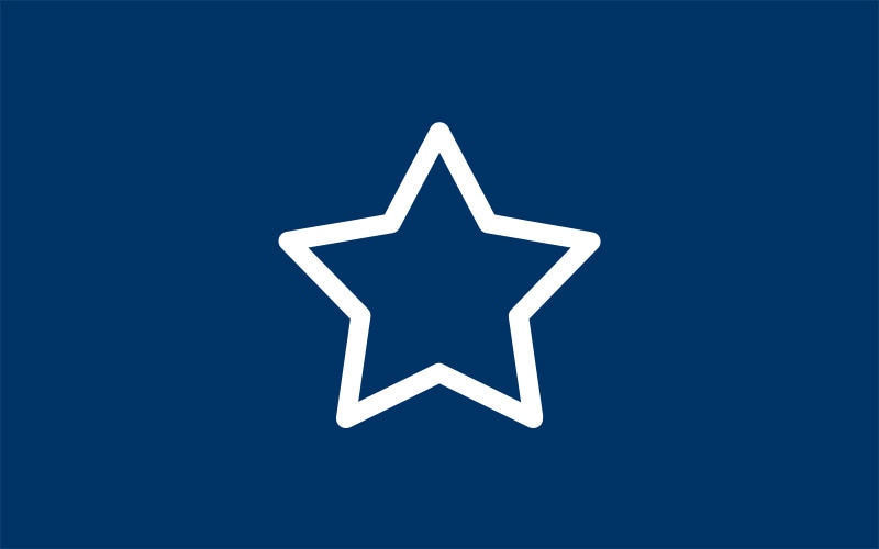 Balta penkiakampės žvaigždės piktograma mėlyname fone, simbolizuojanti valymo kokybę 