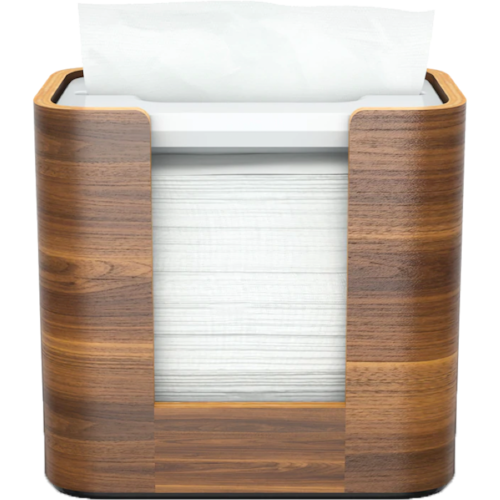 Um dispensador de guardanapos em madeira de nogueira cheio de guardanapos