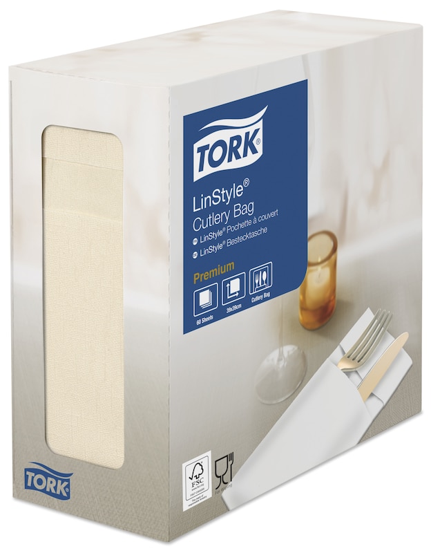 Tork Premium cremefarbene LinStyle® Bestecktaschen-Servietten