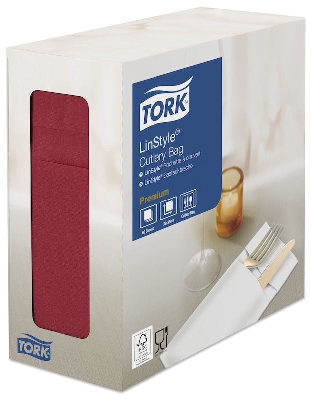 Tork Premium burgunderrote LinStyle® Bestecktaschen-Servietten