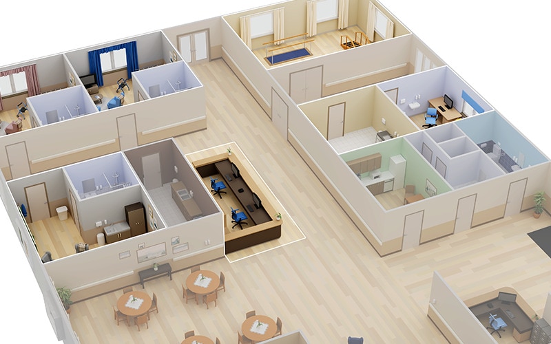 Imagen 3D de la habitación de una residencia