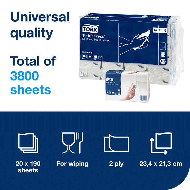 Produktbild von Tork Xpress Multifold Papierhandtücher 471074 – H2 Universal, 1-lagig, Weiß – 12x250 Blatt, FSC-zertifiziert – Für Handtuchspender