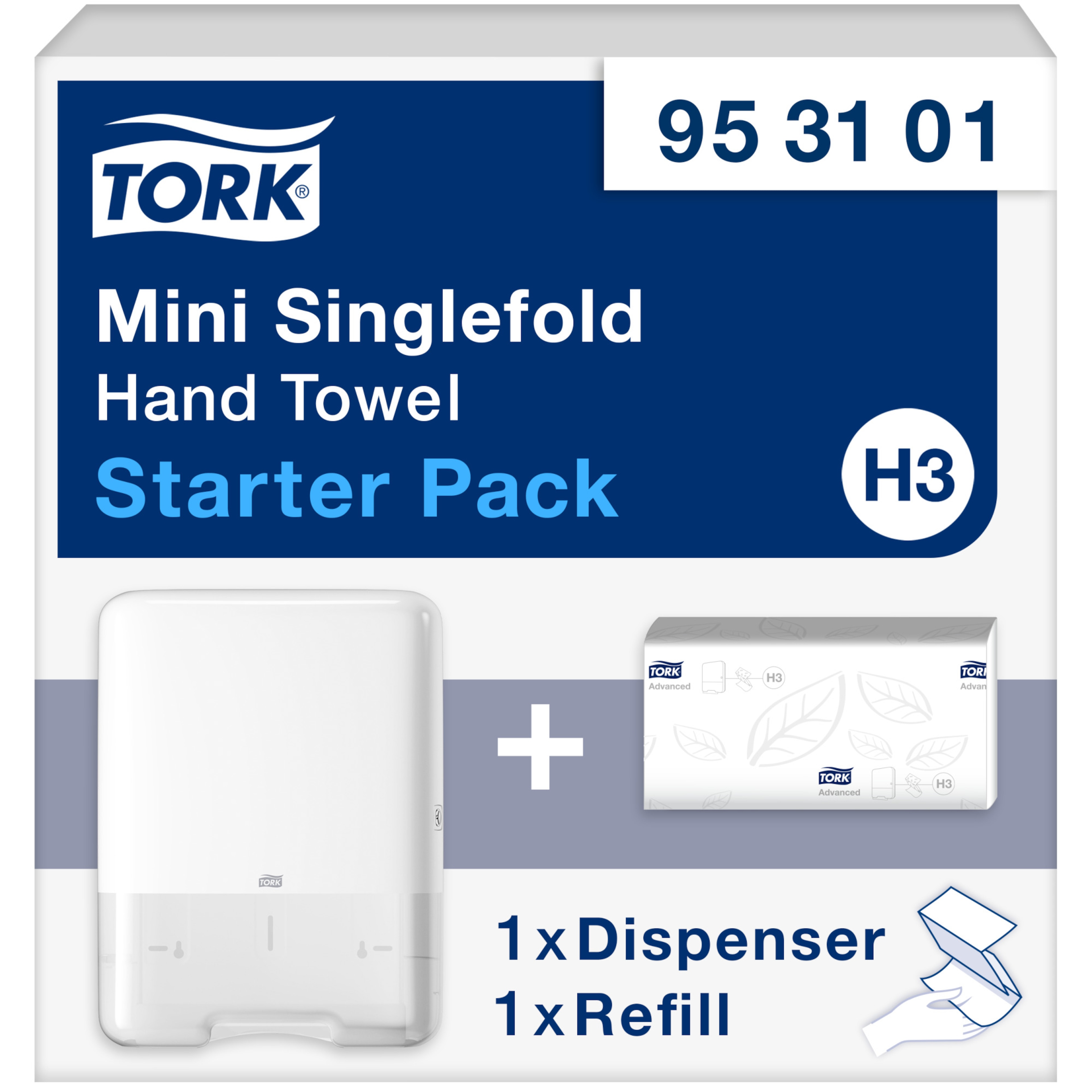 Tork Starter Pack dispenser Mini per asciugamani piegati a V C&C Bianco H3