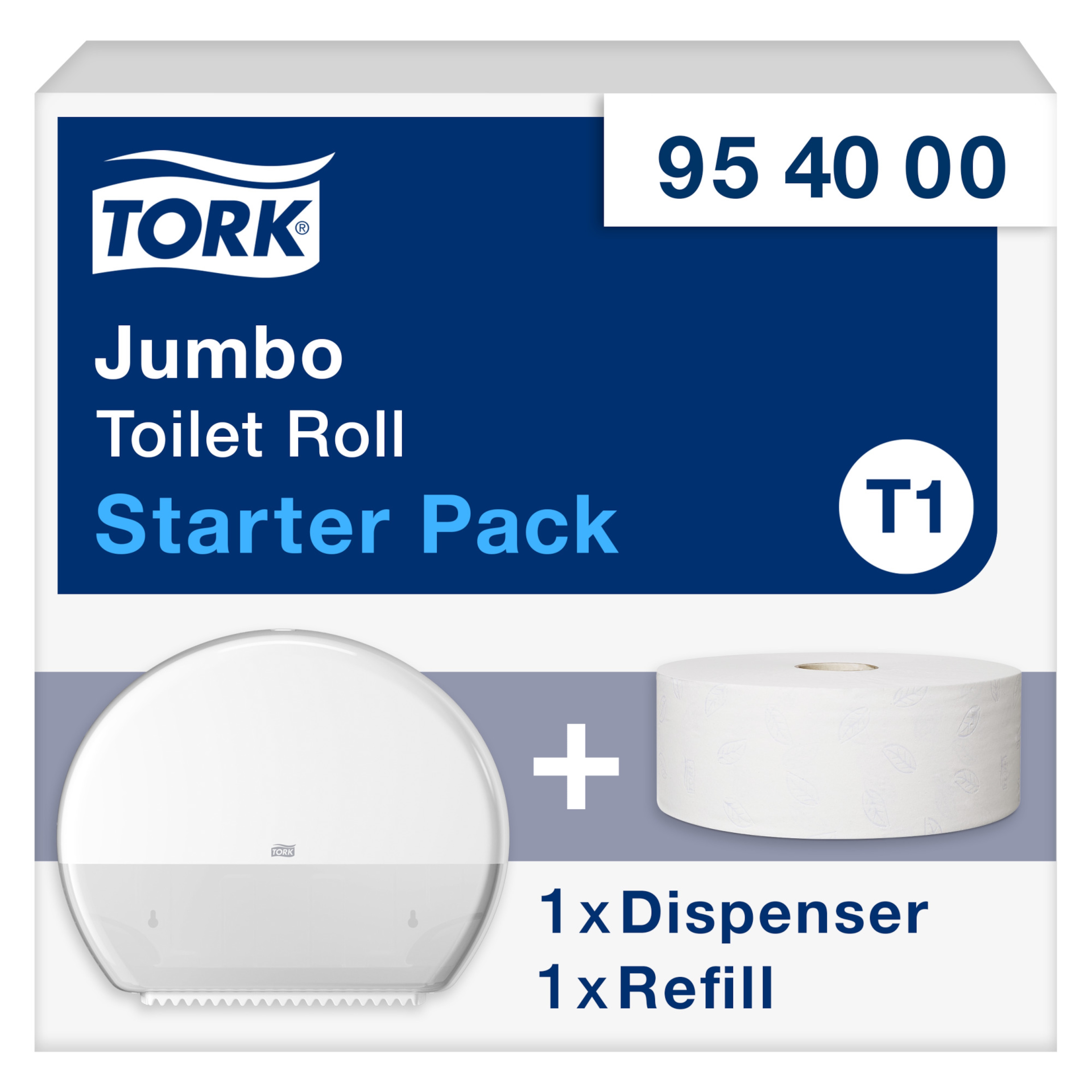 Tork Pack de démarrage pour distributeur de papier toilette rouleau Jumbo blanc T1