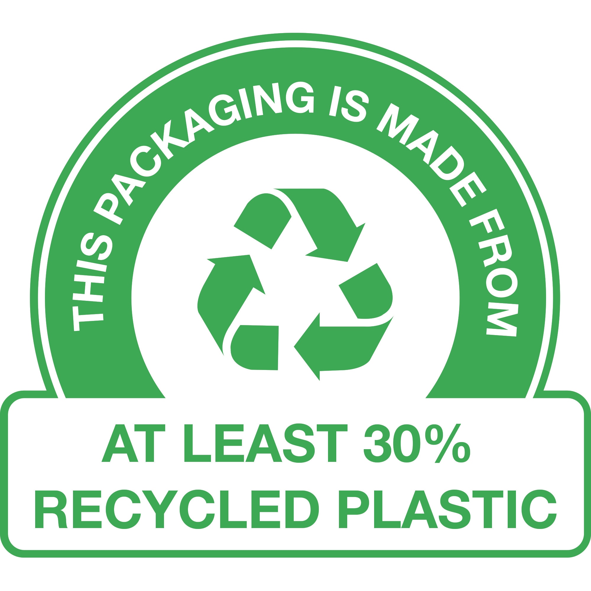 TÄMÄ PAKKAUS ON VALMISTETTU – vähintään 30 % kierrätetystä muovista