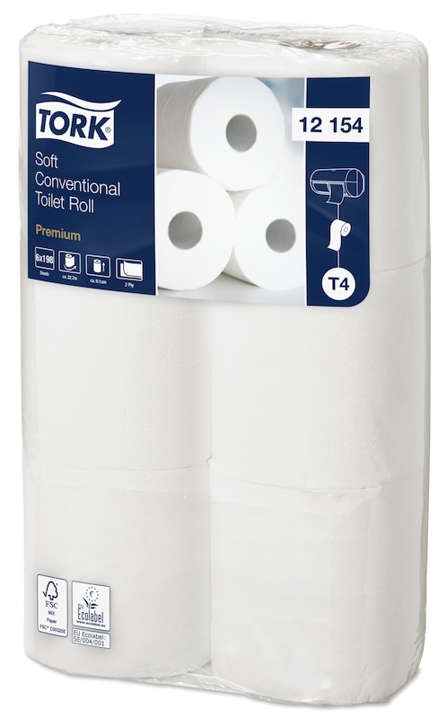 Tork Papier Toilette Rouleau traditionnel extra-doux blanc T4, Premium, 4  plis, 42 x 153 Feuilles, 110405