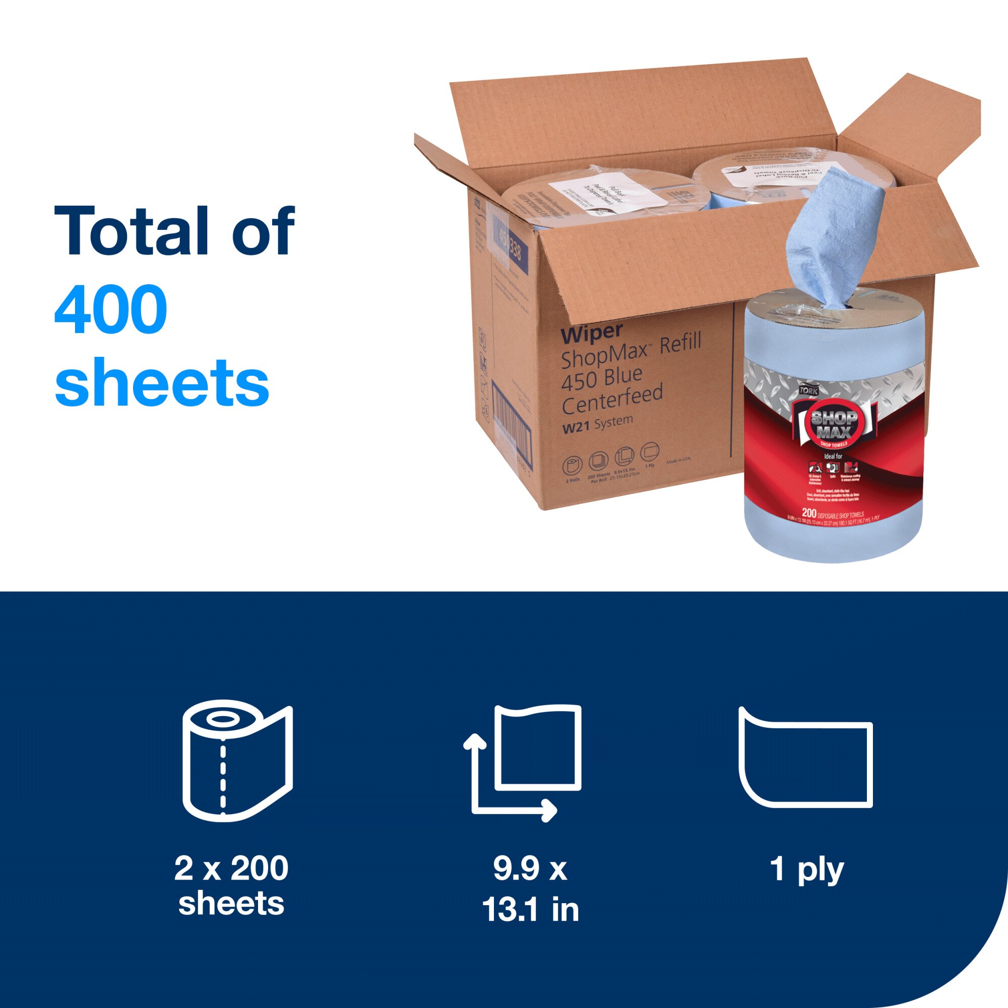 Tork ShopMax Heavy Duty Centerfeed Paper Towel Blue W22