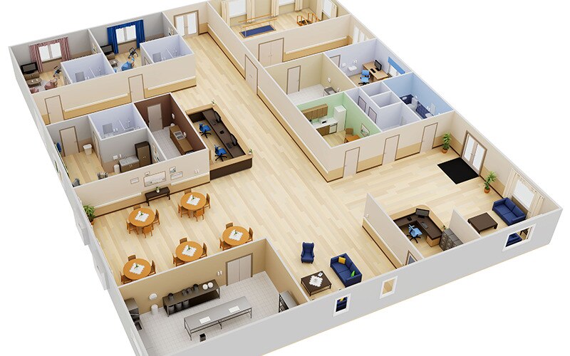3D-изображение одного этажа в доме престарелых