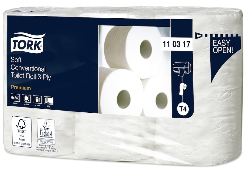 Tork jemný toaletní papír konvenční role Premium – 3vrstvý