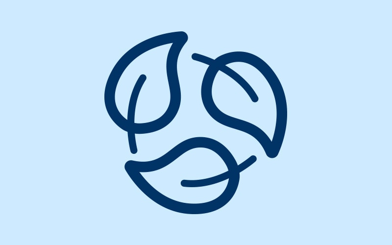Okrągła ikona z liściem, symbolizującym zrównoważony rozwój